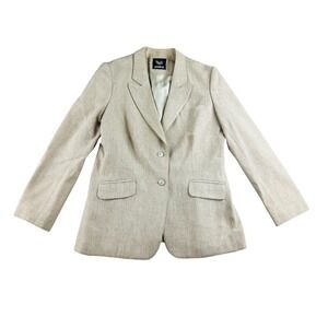 Vintage Panther Blazer Women M Beige 100% Pure Wool Two Button Lining Jacket